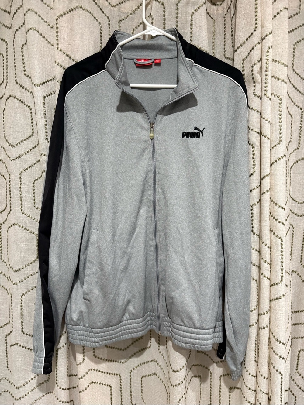 Puma Gray Full Zip Performance Jacket Black Sleeves